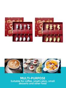 4 件圣诞不锈钢迷你勺子套装 - 圣诞主题勺子，适用于咖啡、纸杯蛋糕和甜点，配有精美礼品盒，非常适合圣诞节 - 金色 - 查看 6