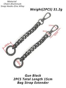 2 件包带延长器 15 厘米金属钱包带延长链适用于单肩包手提包斜挎包替换延长器配件（枪黑色/银色） - 彩色 - 查看 6