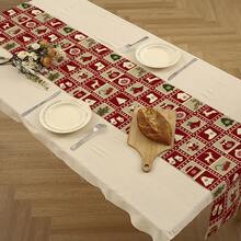 1 件圣诞桌旗，冬季节日亚麻桌旗，驯鹿圣诞老人袜子和冬青设计，适合家庭、餐厅、餐桌装饰，13"X72"/33 厘米 * 183 厘米 - 彩色 - 查看 5