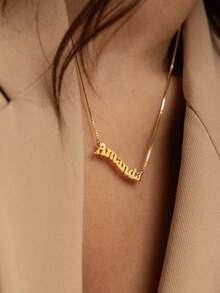 1 Pieza Collar con nombre con onda minimalista y con estilo • Collar con nombre con cadena de caja estilo retro • Personalizado con nombre • Collar de acero inoxidable bañado en oro de 18k, incluye una elegante caja de regalo de alta gama, como uso diario, regalo del Día de San Valentín, regalo del Día de la Madre