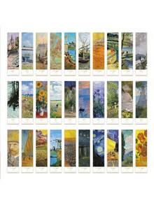 30 件装经典油画艺术书签梵高与莫奈艺术留言卡 DIY 装饰小卡片 - 彩色 - 查看 8