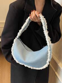 原创新月包，新款夏季高端独特设计新月形腋下单肩手提包 - 藍色 - 查看 3