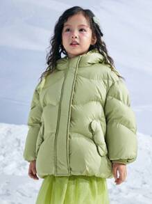 mini bala Girls Down Jacket Lightweight Warm Coat - Earthy Green - View 2
