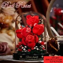 1pc Novo conjunto de presente de flores românticas - Conjunto de blocos de construção de capa de flor de hibisco champanhe, conjunto de decoração de quadro de mensagens de flores eternas românticas florescentes, capa de flor de animal, capa de flor de Natal, dia dos namorados, dia do professor, presente de aniversário