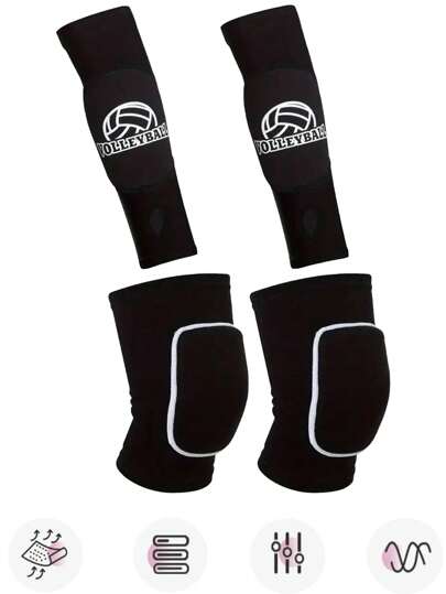 2 Pairs Of Volleyball Knee Pads & Arm Sleeves With Protective Padded, Compression Forearm Wrist Bands With Thumb Holes, Soft & Breathable, Suitable For Volleyball Playing, For Teen Girls & Young Girl