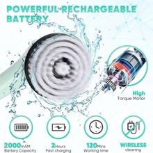 电动旋转清洁刷、无绳清洁刷、9 个可更换清洁头（带可调节延长臂）、2 速可调节电动淋浴刷、浴室清洁剂（适用于浴缸/瓷砖/地板/水槽/窗户/汽车清洁） - 多色 - 查看 10