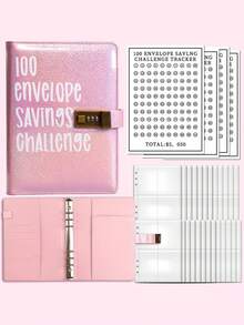 1 件 100 天信封挑战活页夹带锁 - 情侣储蓄挑战活页计划器 - 彩色 - 查看 6