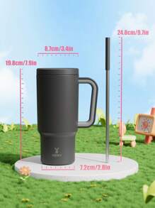 24盎司带手柄玻璃杯、真空隔热不锈钢旅行杯和吸管、真空隔热水瓶、保温杯、可重复使用的不锈钢瓶 - 可使饮料保冷长达24小时 - 黑色 - 查看 5