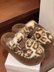 2025 Women's New Thick Sole Closed Toe Fluffy Slippers, Fashionable Elevated Mules Suitable For Petite Ladies, Comfortable Slip-On House Slippers, Wear Outside In Autumn & Winter, 4CM Platform, Size 35-40