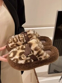 2025 Women's New Thick Sole Closed Toe Fluffy Slippers, Fashionable Elevated Mules Suitable For Petite Ladies, Comfortable Slip-On House Slippers, Wear Outside In Autumn & Winter, 4CM Platform, Size 35-40