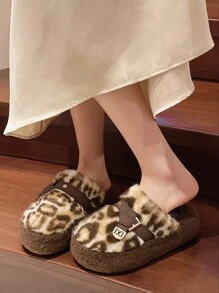 2025 Women's New Thick Sole Closed Toe Fluffy Slippers, Fashionable Elevated Mules Suitable For Petite Ladies, Comfortable Slip-On House Slippers, Wear Outside In Autumn & Winter, 4CM Platform, Size 35-40
