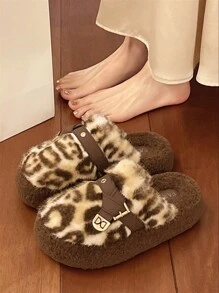 2025 Women's New Thick Sole Closed Toe Fluffy Slippers, Fashionable Elevated Mules Suitable For Petite Ladies, Comfortable Slip-On House Slippers, Wear Outside In Autumn & Winter, 4CM Platform, Size 35-40