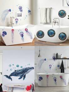 mama look 1 件/2 件/4 件 30 * 60cm/11.81 * 23.62 英寸 30 * 90cm/11.81 * 35.43 英寸 39 * 90cm/15.35 * 35.43 英寸 鲸鱼和水母墙壁浴缸浴室和浴缸贴纸装饰可移除 PVC 贴花房间墙壁壁画 - 彩色 - 查看 15