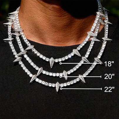 1pc Bling Bling Hip Hop Style Punk Thorns Tennis Chain Necklace, Fashionable Luminous Necklace For Men