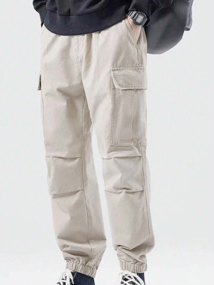 Men's Multi-Pocket Footed Worker Trousers JOGGER - Beige - View 1