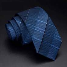 1pc Striped & Plaid Street-Style Casual Business Polyester Necktie, Seasonal Hot Selling Promotion - Blue - View 5