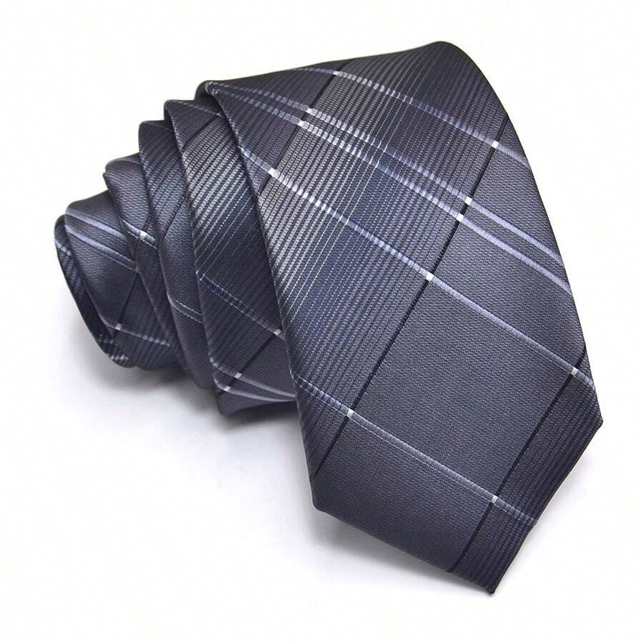 1pc Striped & Plaid Street-Style Casual Business Polyester Necktie, Seasonal Hot Selling Promotion - Blue - View 1