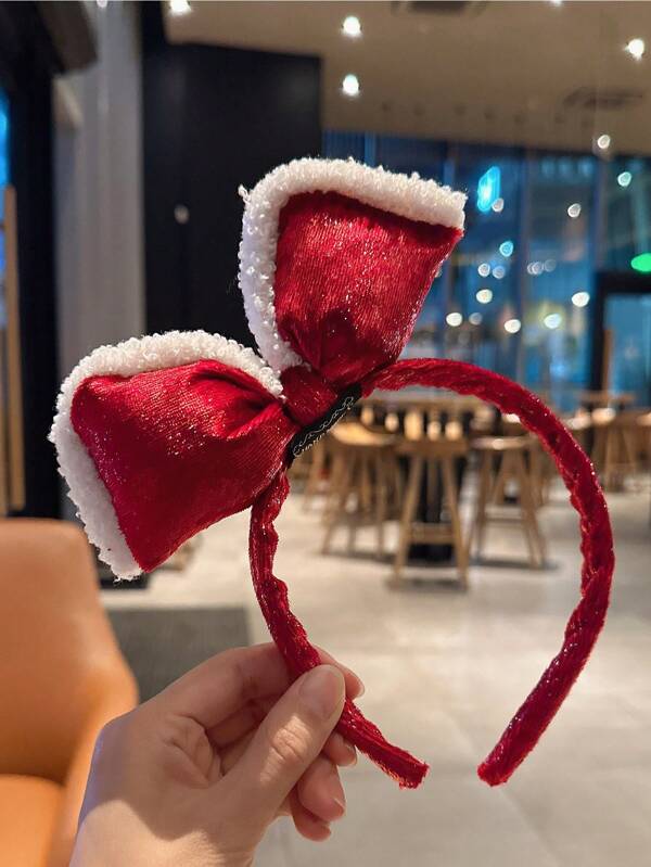 قطعة واحدة شريط قطيفة براقة للرأس للكريسماس، إكسسوارات شعر تنكري لزينة عيد الميلاد، شريط رأس قرون الغزال الأحمر