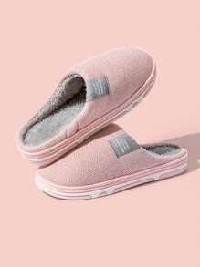 Women's Indoor Slippers Solid Color Label Style Fluffy Slip-On Slippers, Non-Slip Bedroom Slippers, Soft House Slippers For Women, Autumn/Winter Fuzzy Slippers, Couples Slippers