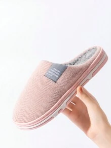 Women's Indoor Slippers Solid Color Label Style Fluffy Slip-On Slippers, Non-Slip Bedroom Slippers, Soft House Slippers For Women, Autumn/Winter Fuzzy Slippers, Couples Slippers