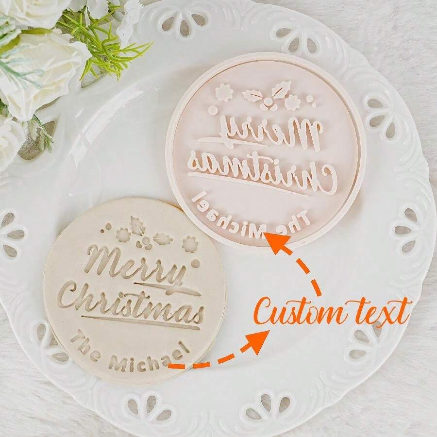 Khuôn Giáng sinh vui vẻ tùy chỉnh, Khuôn cắt bánh quy tiệc gia đình được cá nhân hóa, Khuôn bánh quy/bánh nướng nhỏ tùy chỉnh, Quà tặng Giáng sinh - Màu be - Xem 1