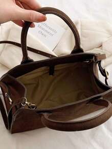 Dedoo 女士麂皮手提包，仿皮手提包，麂皮包女士复古顶包时尚复古单肩包方形包适合购物。，时尚麂皮包钱包 - 咖啡棕 - 查看 6