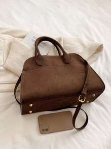 Dedoo 女士麂皮手提包，仿皮手提包，麂皮包女士复古顶包时尚复古单肩包方形包适合购物。，时尚麂皮包钱包 - 咖啡棕 - 查看 5