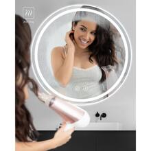 Round Bathroom Mirror With LED Light, Illuminated Wall Mounted Vanity Mirror With Demister, Anti-Fog Large Circle Makeup Mirror, 3-Color Dimmable LED Light, IP44 - 50cm - View 4