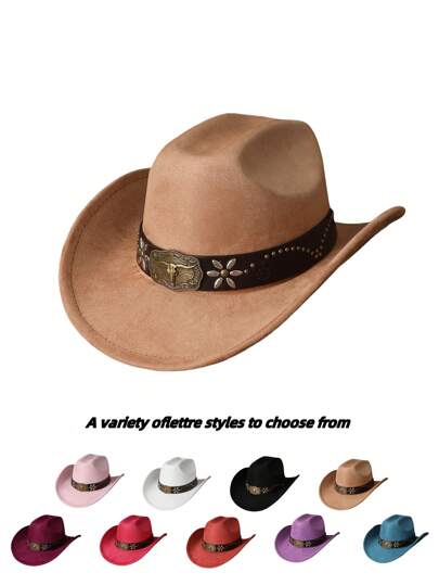 1 peça chapéu-coco de feltro estilo ocidental vintage unissex, aba redonda, adequado para viagens ao ar livre no outono, inverno e verão