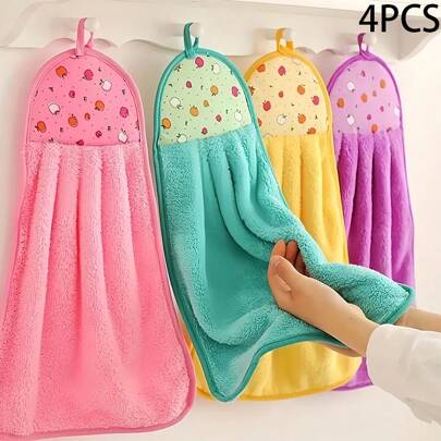 1/4pcs Super Soft Coral Velvet Kitchen Hand Towels - Hangable & Absorbent - Set Of 2 Home Bathroom Decor Fall Decor Back To School Dish Cloths Kitchen Towel