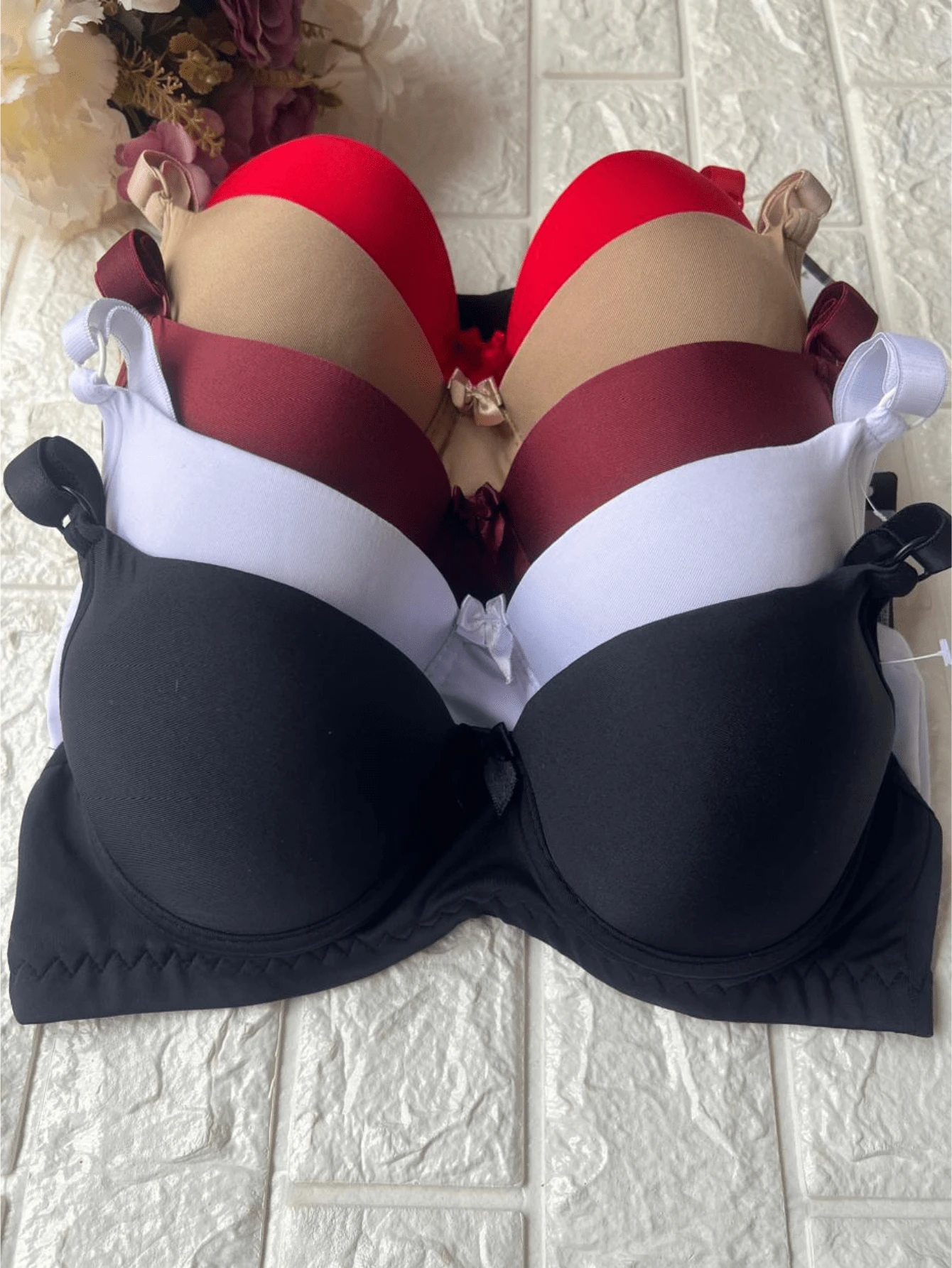 Kit Of 5 Reinforced Plain Bras With Adjustable Straps, Silicone Effect, Direct From The Factory - 彩色 - 查看 1