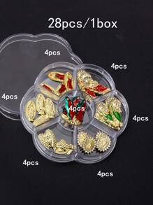 5PCS/6槽，18PCS/7槽，21PCS/7槽，28PCS/7槽金色底座3D立体绿衣耶稣图案混合美甲装饰，DIY立体美甲用品 - 彩色 - 查看 12