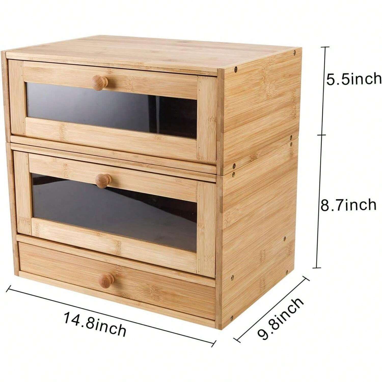 Bread Box For Kitchen Countertop Removable 2 Layer Natural Bamboo Bread