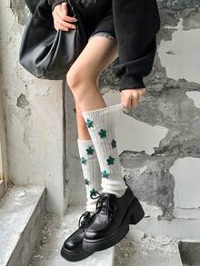 1 双女士时尚保暖针织腿套带星星装饰，Y2K 白色/黑色宽松袜子腿套，欧美潮流朋克风格，适合日常、约会、居家和外出使用 - XN266# - 查看 7