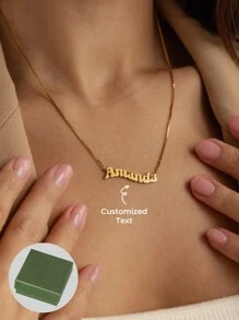 1 Pieza Collar con nombre con onda minimalista y con estilo • Collar con nombre con cadena de caja estilo retro • Personalizado con nombre • Collar de acero inoxidable bañado en oro de 18k, incluye una elegante caja de regalo de alta gama, como uso diario, regalo del Día de San Valentín, regalo del Día de la Madre