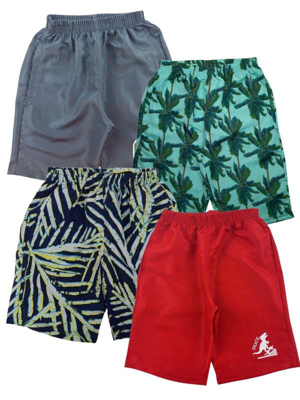 Kit 4 Bermudas Tactel Masculina Infantil Juvenil Menino Verão Básica e Estampada