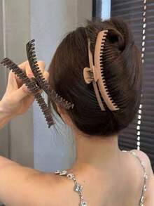 3pcs Women's Matte Brown Series Fashion Extra Long Side Hair Clips, Suitable For Daily Wear - Multicolor - View 3