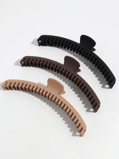 3个装女士哑光棕色系列时尚加长侧边发夹，适合日常佩戴