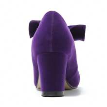 Women's Bow Mary Jane Low Block Chunky Heels Pumps Round Toe Low Heels Ankle Strap Wedding Dress Evening Party Shoes - Purple - View 7