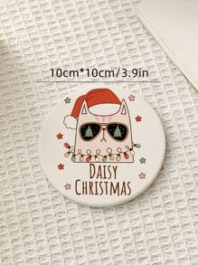 1pc Customized Christmas Cool Cat Ceramic Coaster, Water Absorbent Drink Coaster, Personalized Name, For Beverages, Tea And Coffee Cups, Home And Restaurant Decor, Holiday Gift Essential - Multicolor - View 2
