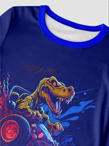 2pcs Tween Boys' Dinosaur Racing Long Sleeve Top And Pants Sleepwear Set - Multicolor - View 3