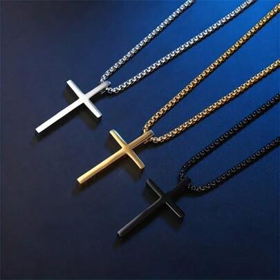 1pc Men's Titanium Steel Minimalist Cross Pendant Necklace, Suitable For Daily Decoration Wear Stainless Steel Jewelry Fathers Day Gift School Halloween Accessories Punk Streetwear Accessories Jeans Accessories