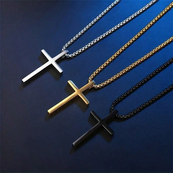 1pc Men's Titanium Steel Minimalist Cross Pendant Necklace, Suitable For Daily Decoration Wear Stainless Steel Jewelry Fathers Day Gift School Halloween Accessories Punk