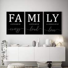 Set de 3 pósteres de lona con citas familiares minimalistas en blanco y negro sin marco, decoración estética de la habitación, pintura artística impermeable de lona para regalo, sala de estar, dormitorio, comedor, decoración del hogar y la residencia estudiantil