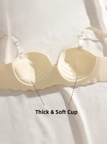 Women's Beige Small Chest Push UP Bras, Seamless & Wireless Bralette, Solid Color Simple Daily Wear Brassiere With Soft & Thick Palm Cup, Comfortable & Breathable Sexy Lingerie, Back Closure Sports Underwear With Adjustable & Detachable Shoulder Straps, Strapless & Backless Design For Party, Wedding Or Dresses - Apricot - View 3