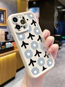 1pc Silly Logo & Flower Pattern Matte Black Phone Case, Compatible With Iphone///Redmi/Infinix/Vivo - Beige - View 4