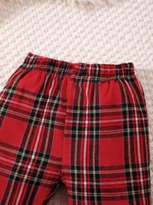 BrownBark 2pcs/Set Baby Girl Plaid Party Bow Decor Long Sleeve 2 In 1 Top & Flare Pants Outfit, Fashionable Casual Wear For Christmas Party, Daily And Gift