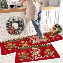 1/2pcs Christmas Kitchen Rugs - Soft, Absorbent, Anti-Slip, Stain Resistant, Machine Washable Memory Foam Floor Mats With Festive Gingerbread & Candy Cane Design - Handmade, Decorative, Seasonal, Polyester Rugs For Home, Office, Laundry, Bathroom