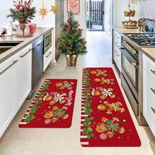 1/2pcs Christmas Kitchen Rugs - Soft, Absorbent, Anti-Slip, Stain Resistant, Machine Washable Memory Foam Floor Mats With Festive Gingerbread & Candy Cane Design - Handmade, Decorative, Seasonal, Polyester Rugs For Home, Office, Laundry, Bathroom