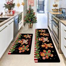 1/2pcs Christmas Kitchen Rugs - Soft, Absorbent, Anti-Slip, Stain Resistant, Machine Washable Memory Foam Floor Mats With Festive Gingerbread & Candy Cane Design - Handmade, Decorative, Seasonal, Polyester Rugs For Home, Office, Laundry, Bathroom
